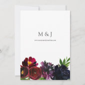 ワインレッド スミレ ネイビー 花柄 招待状 (裏面)