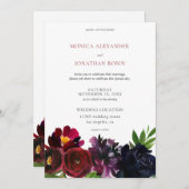 ワインレッド スミレ ネイビー 花柄 招待状 (正面/裏面)