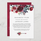 ワインレッド＆ネイビーの花柄 結婚式 参列者リスト縮小 案内状 (正面/裏面)