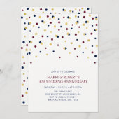 ワインレッド、ネイビーブルー＆ゴールドのコンフェッティ ウェディングアニバーサリー 招待状 (正面/裏面)