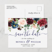 ワインレッド ネイビーブルー ブラッシュ ウェディング  セーブ・ザ・デート ポストカード (正面/裏面)