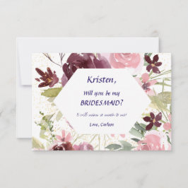 ワインレッド ネイビーブルー 花柄 私の花嫁になって 招待状