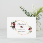 ワインレッド ネイビーブルー 花模様 ゴールドフレーム ありがとう サンキューカード (スタンド正面)