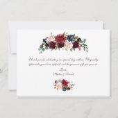 ワインレッド ネイビーブルー 花模様 ゴールドフレーム ありがとう サンキューカード (裏面)