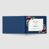 ワインレッド ネイビーブルー 花 緑の結婚式 ゲストブック (全面)