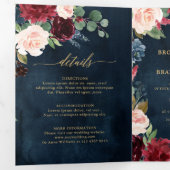 ワインレッド ネイビー ゴールド 三つ折り 結婚式招待状 (内部最初)