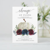 ワインレッド ネイビー パンプキン 予定変更のお知らせ 招待状 (スタンド正面)