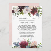 ワインレッド、ネイビー、ピンクベージュの縮小結婚式ゲスト 案内状 (正面/裏面)