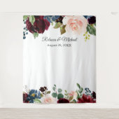 ワインレッド ネイビー フラワー ウェディング フォトブース 背景 タペストリー (正面)