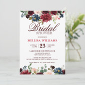 ワインレッド ネイビー フローラル ラスティック ボーホー ブライズシャワー 招待状 (スタンド正面)