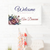 ワインレッド ネイビー & ブッシュ ピオニー ウェディング シャワー 横断幕 (インサイチュ)