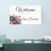 ワインレッド ネイビー & ブッシュ ピオニー ウェディング シャワー 横断幕 (トレードショー)