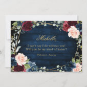 ワインレッド ネイビー ブラッシュ あなたは私のメイドオブオナーになってくれる？ 招待状 (裏面)