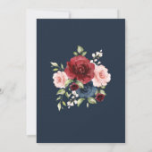 ワインレッド ネイビー ブラッシュ フローラル プライド プレジュディス ウェディング 招待状 (裏面)