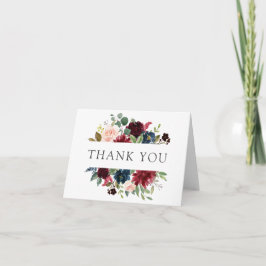 ワインレッド ネイビー ブルッシュ フラワーの感謝カード サンキューカード