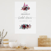 ワインレッド＆ネイビー ワイン テイスティング ブライダル シャワー ウェルカム ポスター (キッチン)