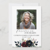 ワインレッド ネイビー 花 モチーフ 追悼 式 プログラム (正面)