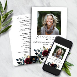 ワインレッド ネイビー 花 モチーフ 追悼 式 プログラム