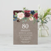 ワインレッド バーガンディー フラワーデザイン 80歳 誕生日パーティー 招待状 (スタンド正面)