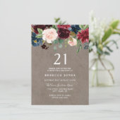 ワインレッド バーガンディ 花柄 21歳の誕生日パーティー 招待状 (スタンド正面)