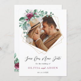 ワインレッド パープル アイボリー 花柄 幾何学模様 写真 セーブザデート