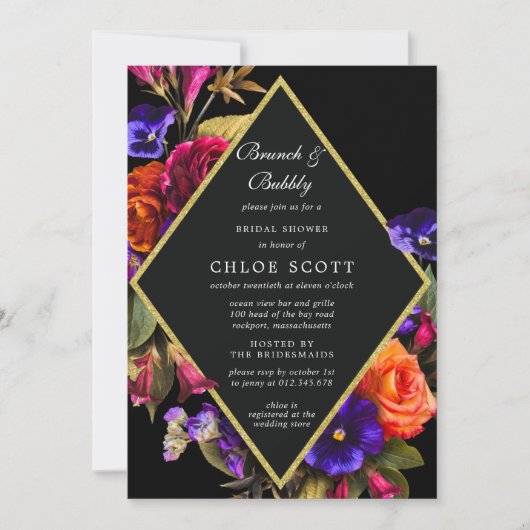 ワインレッド パープル オレンジ 花 フラワーブランシュ バブル 招待状 (正面)