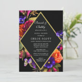 ワインレッド パープル オレンジ 花 フラワーブランシュ バブル 招待状 (スタンド正面)