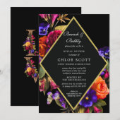 ワインレッド パープル オレンジ 花 フラワーブランシュ バブル 招待状 (正面/裏面)
