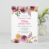 ワインレッド パープル ブラウン ローズ ラスティック フラワーバースデー 招待状 (スタンド正面)