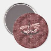 ワインレッド ピンク リボン ハート ネックレス マグネット (正面/裏面)