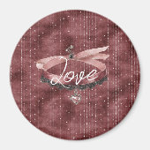 ワインレッド ピンク リボン ハート ネックレス マグネット (正面)