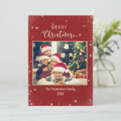 ワインレッド ファミリー フォト スノーフレーク フラット ホリデー カード (スタンド正面)