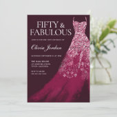 ワインレッド フィフティ＆ファビュラス ドレス 50歳の誕生日パーティー 招待状 (スタンド正面)