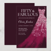 ワインレッド フィフティ＆ファビュラス ドレス 50歳の誕生日パーティー 招待状 (正面/裏面)