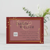 ワインレッド フォト ウェディング ご案内 QRコード 保存日付 招待状 (スタンド正面)