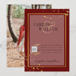 ワインレッド フォト ウェディング ご案内 QRコード 保存日 招待状