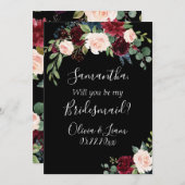 ワインレッド フラワー エレガント ラスティック 私の花嫁の仲間に 招待状 (正面/裏面)