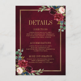 ワインレッド フラワー ゴールド ネイビーブルー ウェディング 詳細 エン エンクロージャーカード