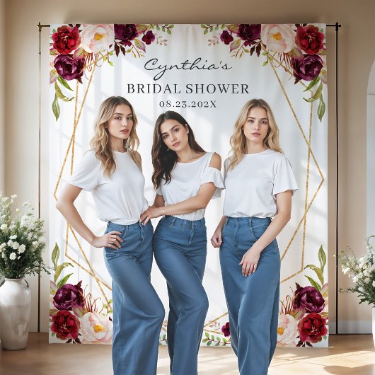 ワインレッド フラワー ジオメトリック ブライダルシャワー 背景 タペストリー