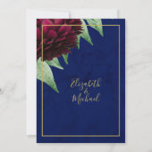 ワインレッド フラワー ネイビー ゴールド エレガント シック ウェディング 招待状 (裏面)