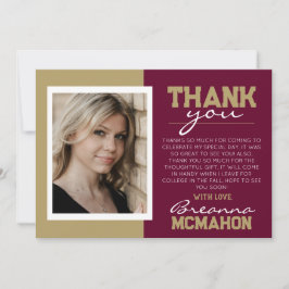 ワインレッド & ブロンズの卒業写真感謝カード 招待状