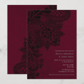 ワインレッド・ボルドー・ブラック ヴィンテージ レース ウェディング 招待状 (正面/裏面)