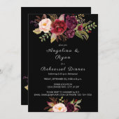 ワインレッド マサラ フラワーリハーサルディナー - ブラック 招待状 (正面/裏面)