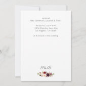 ワインレッド マルサラ セーブ・ザ・デート または 変更 ホワイト 招待状 (裏面)