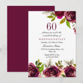 ワインレッド マルサラ フラワーの60歳誕生日招待状 招待状 (正面/裏面)