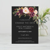 ワインレッド マルサラ フラワーズ 予定変更 - ブラック 招待状 (スタンド正面)
