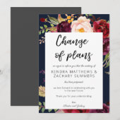 ワインレッド マルサラ フラワーチェンジ オブ プラン - ネイビー 招待状 (正面/裏面)
