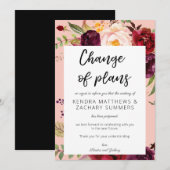 ワインレッド マルサラ フラワーチェンジ・オブ・プラン - ピンク 2 招待状 (正面/裏面)