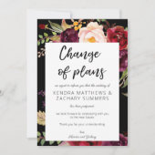ワインレッド マルサラ フラワーデザイン プラン変更カード - ブラック 招待状 (正面)