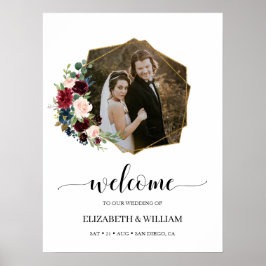 ワインレッド マルサラ フラワーフォト ウェディング ウェルカムサイン ポスター